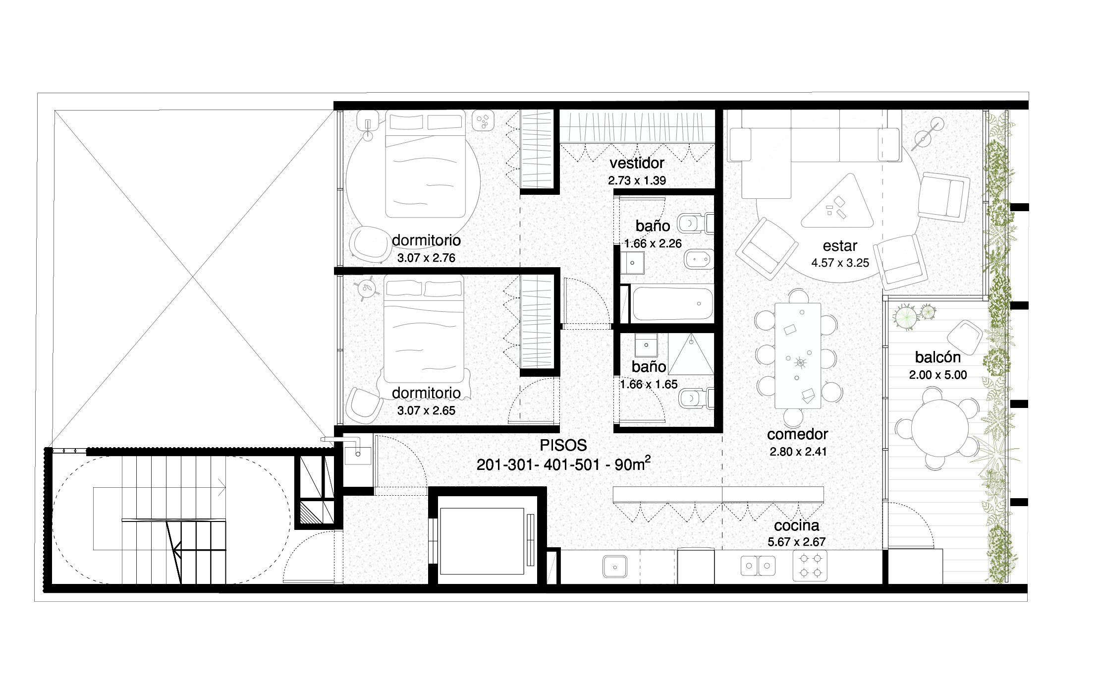 Son pisos completos, con estar-comedor, cocina-lavadero y balcón aterrazado a la calle, una suite con vestidor, otro dormitorio y un baño con ducha.
- - -
SEGUNDO Y CUARTO DISPONIBLES